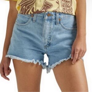 Wrangler Blue Jean Shorts with Frayed Hem and Vintage Wash